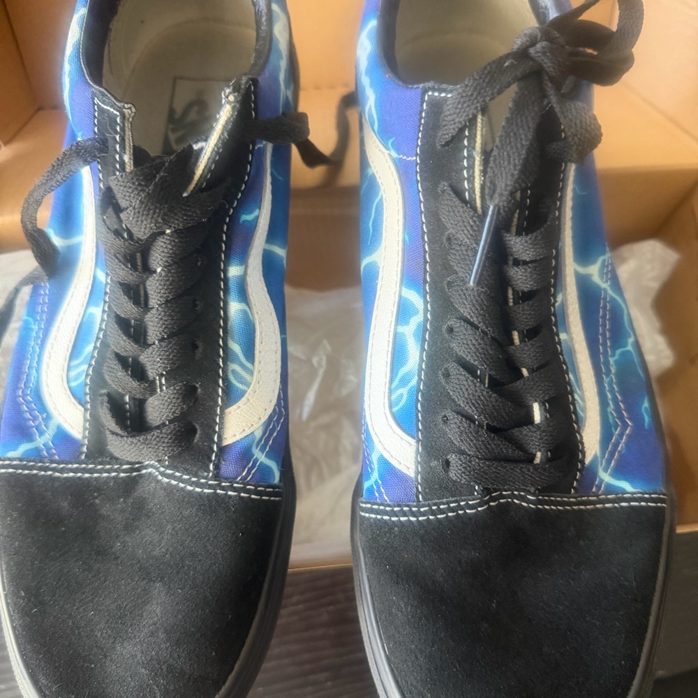Vans Old Skool Blue Lightning Print Black Skate Sneakers Men’s 9.5